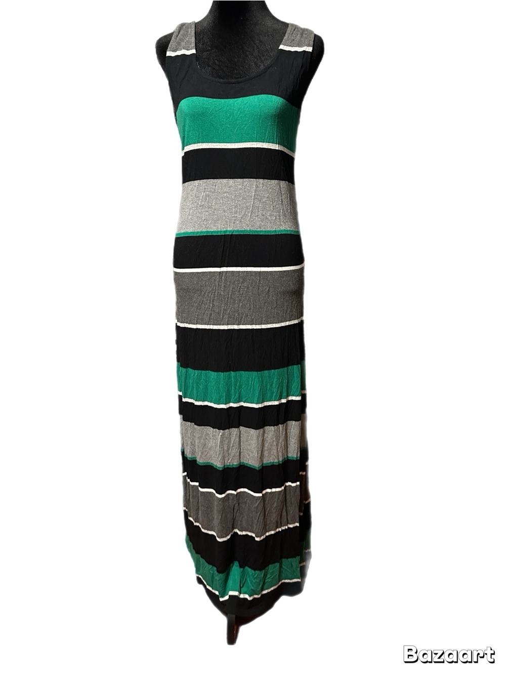 Merona Striped Sleeveless Maxi Dress in Green, Black & Gray